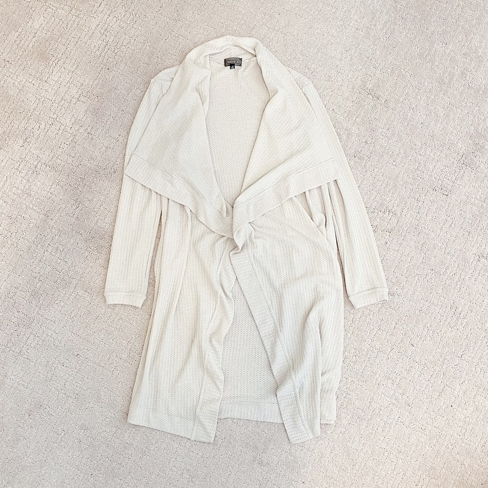 Taupe Waffle Knit Drape Cardigan with Pockets